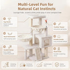 Cat Tree with Cat Condo and Two Hammocks, Cat Tree with Scratching Posts and Scratching Pads, Cat Tower for Indoor Cats, Activity Centre Climbing Tree with Playful Toy Balls, Beige