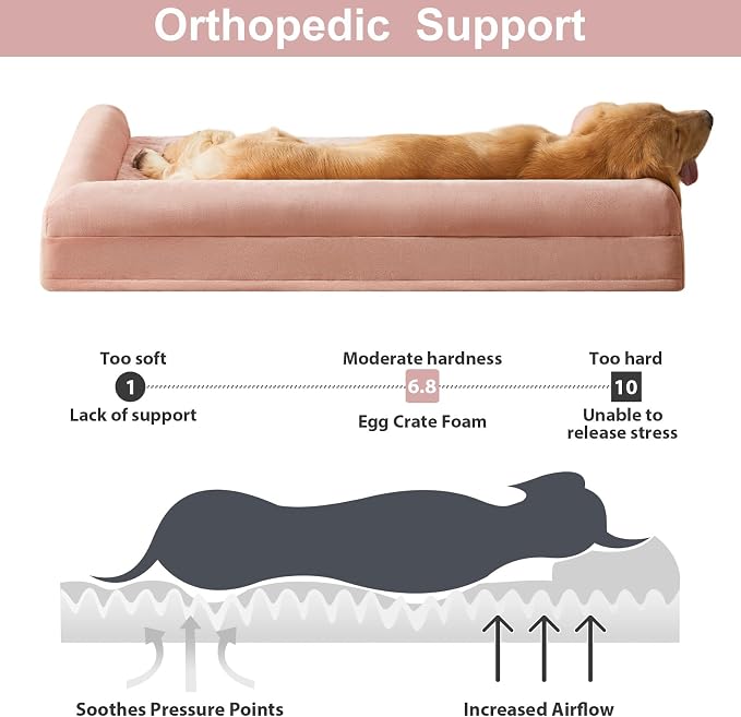 BFPETHOME Orthopedic Washable Dog Beds Large Sized Senior Dog for Comfy Sleeping with Removable Cover, Waterproof Big Soft Pet Couch Bed for Dogs Relax