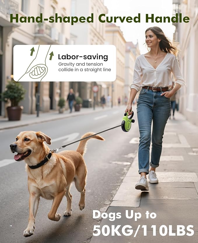 Pecute Retractable Dog Leash 26ft for Large Dogs with Poop Bag Holder | Heavy Duty Retractable Dog Leash for Strong Puller for 33-110 lbs, Anti-Slip Soft Grip, Reflective, 360° No Tangles