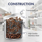 ENLOY 165oz Stainless Steel Airtight Canister for Kitchen, Large Flour Coffee Bean Tea Cereal Sugar Cookie Metal Food Storage Canisters with Clear Lid and Sturdy Locking Clamp (7.7 * 7.7 * 8.4in)