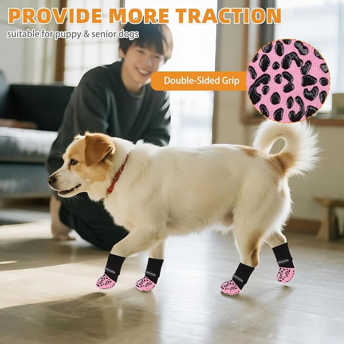 KOOLTAIL Anti Slip Dog Socks to Prevent Licking Paws,Dog Shoes for Hot Pavement, Reflective Traction Control Booties, Dogs Boots & Paw Protector for Hardwood Floors Small Medium Large Senior Dogs
