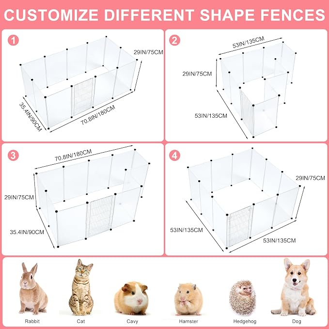 BRIAN & DANY Dog Playpen Portable for Small Animals, Dog Play Pen Indoor, Transparent Pet Playpen for Puppies, Cats, 70.8" L x 35.4" W x 29.5" H
