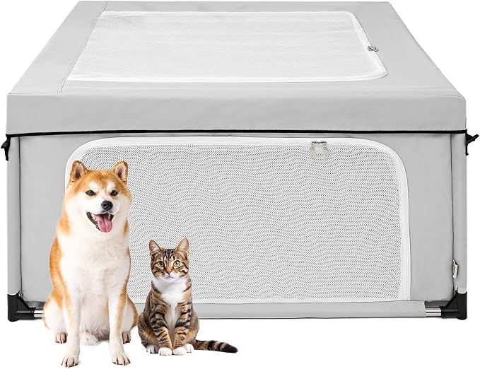 EHEYCIGA 42x42x26 Dog Playpen with Top Cover for Dogs & Cats, Sliver Grey