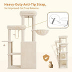 Heybly Cat Tree, 59.4" Secure Anti-Tip Cat Tower for Large Cats HCT055G | Spacious Cat Furniture with Dual-Tier Cat Condo, 2 Top Perches, Hammock and Sisal Scratching Posts, Beige