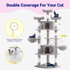 Allewie 73in Fan-Shaped Space-Saving Corner Cat Tower/Multi-Level Tall Cat Tree for Indoor Kitties/Cozy Baskets/Condos/House/Perches/Sisal Scratching Posts/Pet Activity Center/Grey