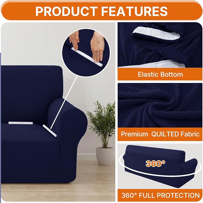 XINEAGE Stretch Armchair Slipcover, Non-Slip Pet Couch Cover,Navy Blue | Washable Furniture Protector, Elastic Bottom, Dogs & Cats Friendly, Scratch-resistant, Fast Setup, High Elasticity
