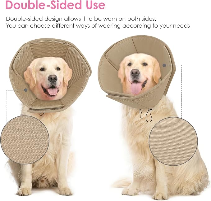 AOFITEE Soft Dog Cone, Adjustable Cones for Dogs After Surgery, Comfy Dog Cone Collar Alternative to Stop Licking, Elizabethan Recovery Collar for Large Dogs(Khaki,Large)