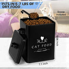 Meraki Home Farmhouse Cat Food and Treats Containers + Feed Scoop + Pet Food Bowl - Tight Lids - Large Metal Storage Bin - Great Gift for Cute Pets (Matte Black)