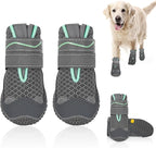 SlowTon Dog Shoes for Large Small Medium Dogs - Breathable Dog Boots for Summer Hot Pavement, Paw Protector for Outdoor Walking Winter Snow, Anti-Slip Rubber Dog Booties for Hardwood Floor (GY, 7)