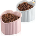 Mumufy 2 Pcs Ceramic Elevated Cat Bowls Tilted Elevated Raised Pet Bowls Anti Vomit Cat Dish for Indoor Stress Free Water Dish Feeder for Puppies, Heart Shaped(Pink, White)