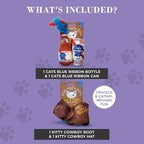 Haute Diggity Kitty Cats Blue Ribbon + Kitty Cowboy Set Soft Plush Cat Toys | 4 Pack Catnip Toys with Interactive Crackle & Feathers, Safe & Durable Cat Nip Kicker Toy for Outdoor & Indoor Cats & Kitten