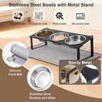 Elevated Cat Bowls with Food Mat, 10°Tilted Non-Slip Raised Cat Food Water Bowls Set, 3 Thick Stainless Steel Pets Dishes with Cute Metal Feeding Stand for Indoor Kitten Puppy, Anti-Vomiting