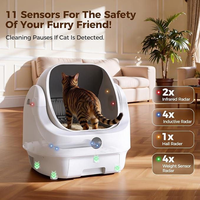 Open-Top Automatic Litter Box, Odor Control, Ready to Use, Self Cleaning | Litter Box, Large Capacity with APP Control and Safety Sensor, Ellenpent, with Trash Bags/Waterproof Mat/Litter Mat