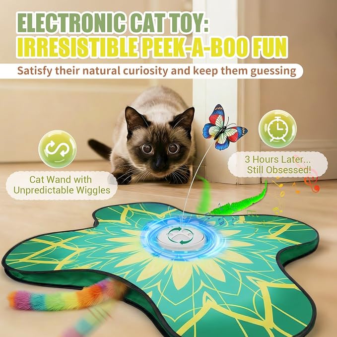 Interactive Cat Toys For Indoor Cats, Rechargeable Touch Automatic Cat Toy | Dual Wands Design, Sound On/Off Control, Non-Slip Suction Cups, Electronic Hide And Seek For Bored Kittens & Adult Cats