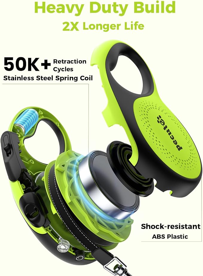 Retractable Dog Leash with Light, 16.4 ft Retractable Pet Leash with Anti-Slip Soft Grip, 360° Tangle-Free, One-Button Control, Reflective Leashes for Small Medium Dog Up to 66 lbs