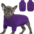 Queenmore Small Dog Pullover Sweater, Cold Weather Cable Knitwear, Classic Turtleneck Thick Warm Clothes for Chihuahua, Bulldog, Dachshund, Pug (Purple, Small)