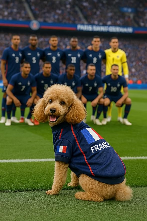 Parisian Pet Team France Dog Jersey - Breathable Mesh Puppy Football Jersey - Lightweight Stretch Sporty Dog Clothes - Summer Shirts for Small Dogs - Soccer Jersey for Dogs - Sportswear Pet Clothes