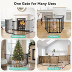 COMOMY 127.8" Extra Wide Baby Gate, Dog Gate for House Stairs Doorways | Auto Close Pet Gate with Door Walk Through, 5 Metal Panels, Hardware Mounted Baby Fence Indoor Outdoor(30" Tall,Black)