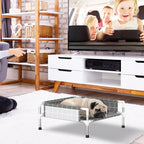 Elevated Dog Bed with Guardrail, Raised Pet Bed for Small Dogs | Rust-resistant stainless steel frame with safety fence & soft cotton fabric. Anti-slip feet for secure indoor and outdoor use