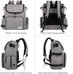 Modoker Multi-Compartment Dog Travel Backpack for Pet Supplies, Grey | Dog Travel Accessories Organizer with 2 Food Bags, 2 Bowls, Quick-Access Pockets, Tissue Opening, Luggage Sleeve, Feeding Mat
