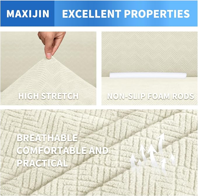 MAXIJIN Stretch Oversized Couch Covers for 3 Cushion Couch (91"-110"), 1-Piece Large Sofa Cover Slipcover Furniture Protector for Kids,Dogs (Extra Large, Diamond Pattern Beige)