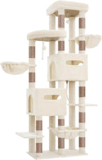 Heybly Cat Tree, 74.8'' Spacious & Tall Cat Tower for Large Cats HCT062MJ-1 | Cat Furniture with Large Top Perch, Solid Base, 2 Cat Condos, Hanging Hammock, Durable Sisal Scratching Posts, Beige