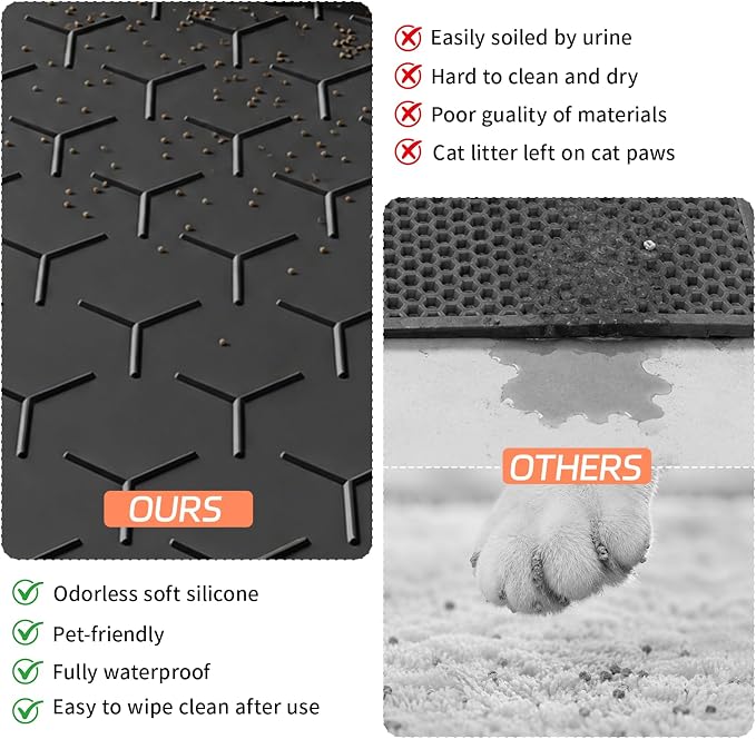 Bulkniu Silicone XL Cat Litter Mat, 28"X40", Raised Edge Waterproof, Black | Litter Trapping & Recycling, Easy to Clean, Non-Slip, Durable Safe & Odorless, Paw Friendly