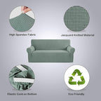 H.VERSAILTEX Stretch Couch Covers for Sofa 1 Piece Slipcovers for Couches and Sofas 3 Seater Couch Cover Feature Thick Checked Jacquard Fabric with Elastic Bottom(Large Sofa 90"-100" Wide, Sage)