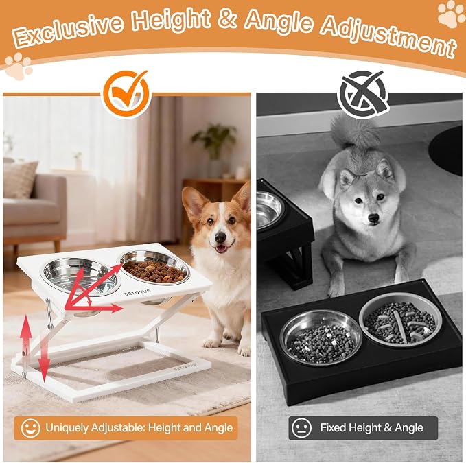 Elevated Dog Bowl, Adjustable Height and Tilt Angle Dog Bowl Stand | Precisely Adjust Height And Tilt Angle, Easy To Clean, Equipped With 2 Stainless Steel Food Bowls, Sturdy And Durable.