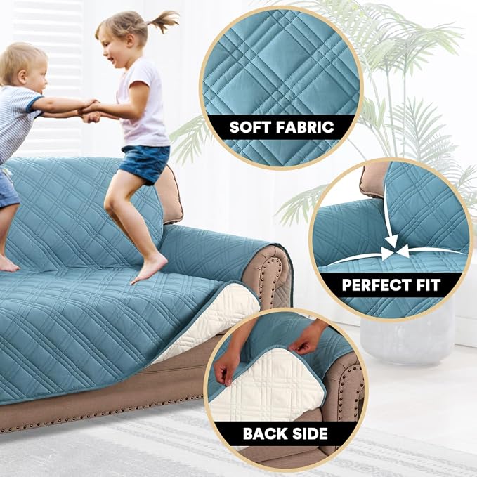 100% Waterproof Chair Sofa Slipcover for Living Room Water Resistant Couch Cover Furniture Protector Cover with Elastic Straps for Pets Kids Children Dog Cat(Chair 23", Smoke Blue)