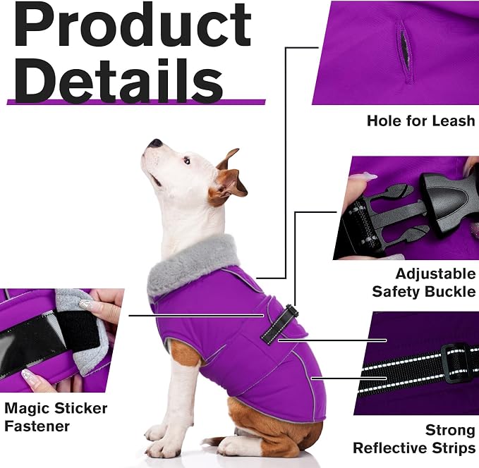 Lelepet Dog Winter Coats for Large Dogs Dog Jacket with Adjustable Buckle | Waterproof Reflective Pet Fleece Vest Windproof Cold Weather Coats with Adjustable Buckle & Leash Hole, Turtleneck, XXXL