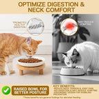 6 Inch Shallow Ceramic Elevated Cat Bowl, Whisker-Friendly Raised Flat Cat Food Plate Feeding Station with Bamboo Stand for Indoor Cats and Kittens (Single, 1.8" Stand, White)