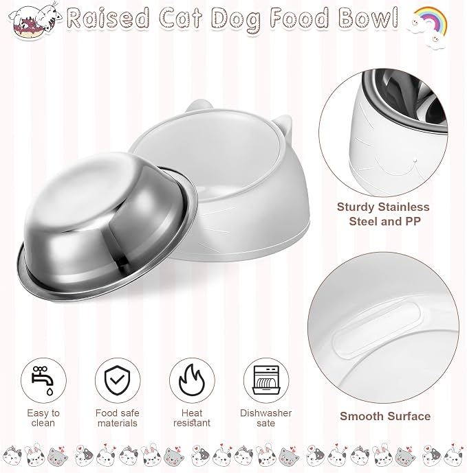Irenare Elevated Cat Bowls 4 Pack, Stainless Steel Slanted Food Dishes 7oz, Raised Pet Bowls for Cats Small Breeds, Ergonomic Kitten Puppy Feeding Set for Digestion Health Easy Clean