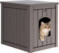 Cat Litter Box Enclosure, Enclosed Cat Litter Box Raised Floor, Openable Front Door Outdoor Cat House Weatherproof, Easy to Clean, Grey
