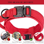 Tactical Dog Collar for Large Dogs with Control Handle,Red,XL | 1000D Heavy-Duty Nylon Fabric,Quick-Release Metal Buckle,Adjustable Fit,Soft-Padded Webbing,D-Ring,for Training & Hiking