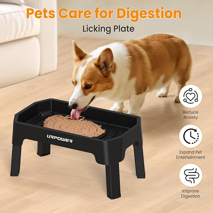 URPOWER Elevated Dog Bowls, 3-in-1 Double Deck Raised Dog Bowl Stand | 4 Height Adjustable Raised Stand with 2 Stainless Steel Food Bowls & Licking Plate for Small, Medium & Large Dogs