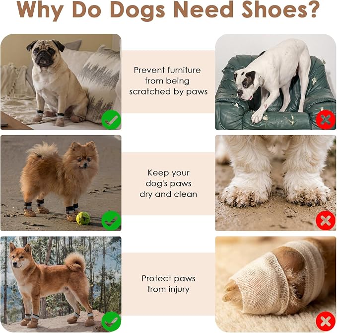 PAWsay Adjustable Dog Hiking Boots Waterproof Dog Shoes for Rainy Snowy Day | Anti-Slip Paw Protectors with Reflective Hook and Loop Straps for Safety Soft Doggy Booties to Prevent Injury Dirt