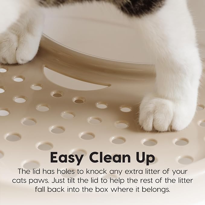 IRIS USA Large Top Entry Cat Litter Box, Hooded Privacy, Beige | Dog-Free Zone, Enclosed Top Access, Protected Interior, Dog Proof Pan, Odor Trapping, Reduced Tracking