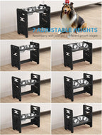 Vantic Elevated Dog Bowls, Raised Dog Bowl Stand Adjustable Medium, Black | Bamboo Elevated Feeder with 2 Stainless Steel Bowls, Adjustable Height Stand for Medium Dogs