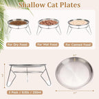 Cat Food Bowls,6.7" Extra Wide Raised Stainless Steel Cats Food Whisker Fatigue Shallow Dishes with Anti-Slip Metal Stand, for Indoor Fat Faced Cat Kitten and Small Dog Puppies-2pack