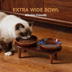 Havniva Elevated Cat Bowls, Ceramic Cat Bowl with Wood Stand, Wide Opening | 5.7” Raised Cat Food Bowls, Whisker Friendly Cat Dish, Anti-Slip Cat Water Bowls, Shallow Cat Bowls, Cat Food & Water Bowl