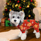 XPUDAC 4 Pieces Dog Christmas Pajamas Santa Claus Pet Clothes Cute Dog Pajamas Costumes for Small Dogs Red Green X-Large