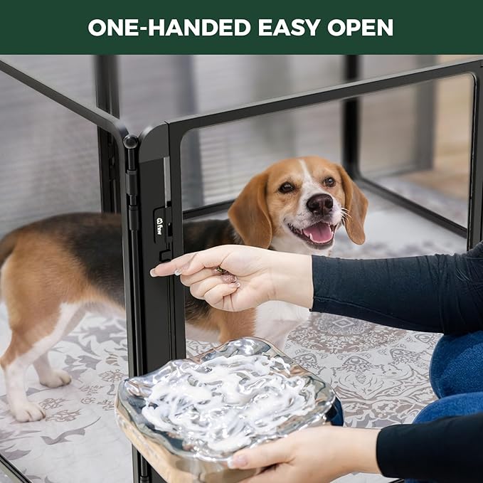 FXW AuraSpace Pro Clear Acrylic Indoor Dog Playpen, 32" H, 8 Panels | Open View, No Climbing Bars, Heavy-duty Metal, DIY Layouts, Easy Access, For Small & Medium Dogs, Patented