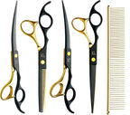 Dog Grooming Scissors,Paint Coated Curved Scissors Thinning Scissors with Safety Round Tips, Sharp and Durable 5 in 1 Dog Scissors for Grooming