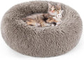 rabbitgoo Calming Cat Beds for Indoor Cats, 20 inches, Khaki | Soft Warm Donut, Fluffy Faux Fur, Supportive Raised Rim, Anti-slip, Machine Washable, Up to 15lbs Kittens & Small Cats