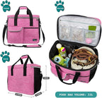 PetAmi Dog Travel Bag Organizer, Pet Travel Kit with 2 Food Containers & 2 Collapsible Dog Bowls, Pet Supplies Tote with Luggage Sleeve, Weekend Road Trip Camping Essentials, Pink, Large