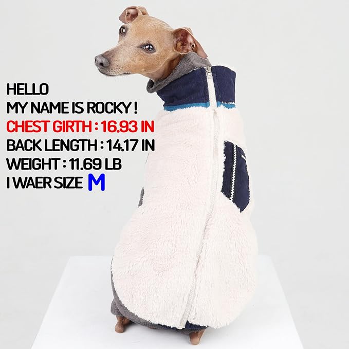 D Doggy Star Italian Greyhound Warm Fleece Zip-up Sweater Jacket Outfit Clothes Whippet for Dog Coat (2XL,Zipup Navy)
