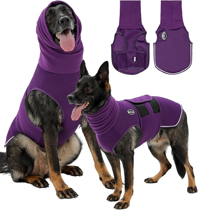 Meifsou Dog Anxiety Vest with Hood, Skin-Friendly Thunder Jacket for Dogs, All-in-One Dog Calming Shirt with Hood for Thunder, Fireworks, Separation - Keep Pet Calm Without Medicine, Purple, XS