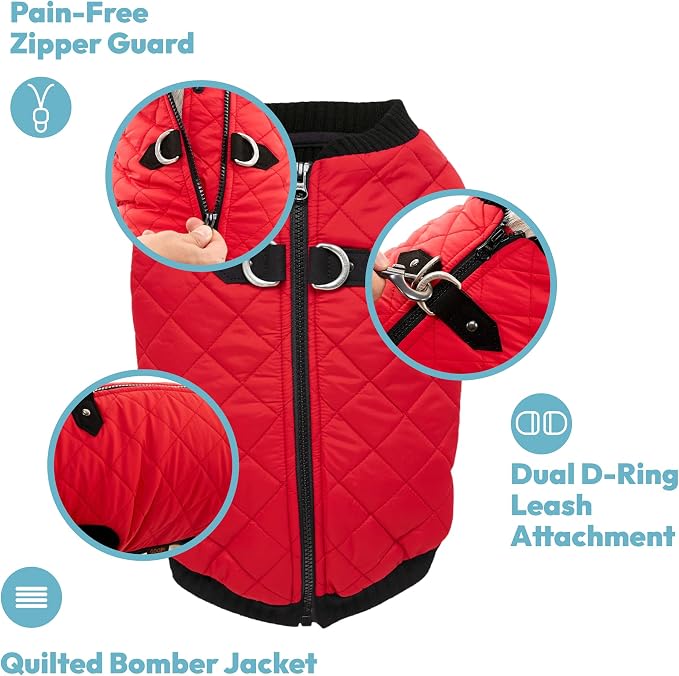 Gooby Fashion Vest Dog Jacket - Blue, X-Large - Warm Zip Up Bomber Vest with Dual D Ring Leash - Winter Water Resistant Small Dog Sweater