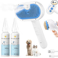 Pet Steam Brush for Dogs & Cats, 3-in-1 Shedding Grooming Tool | Self Cleaning Spray Comb with Mist, Dog Brush for Shedding, Cat Brush for Hair Removal, Long Haired Pets, 2 Waterless Shampoo